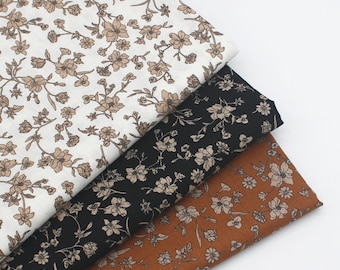 Khaki Brown Floral Baumwolle Auf Schwarz Braun Weiß Baumwolle - 1/2 Yard