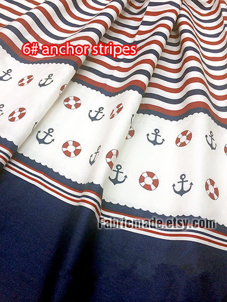 Tissu de coton dancre, style marin nautique rouge bleu marine plaid ancre voile bateau coton 1/2 yard image 4