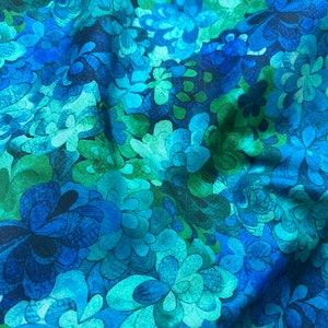 Shabby Green Blue Yellow Pink Floral Cotton Fabric