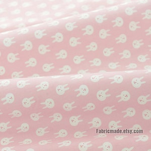 Pastel Pink Bunny Fabric, Little Cartoon Rabbit Cotton Fabric, Baby Kids Girl&#39;s Quilting Fabric - 1/2 yard