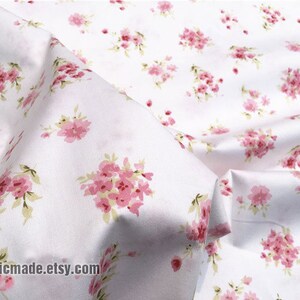 Shabby Chic Pink Rose Floral Cotton Fabric on White Cotton Pink Flower ...