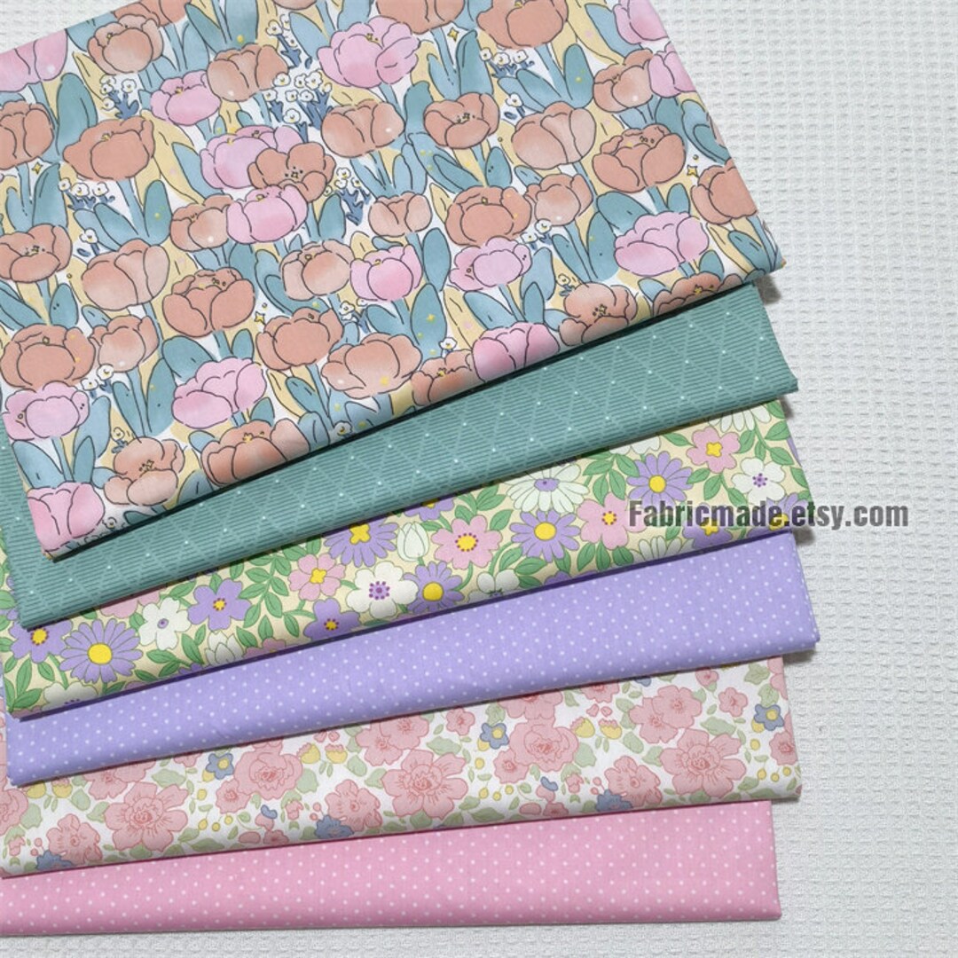 Floral Cotton Fabric Pink Purple Flower Polka Dots Fabric - 1/2 Yard - Etsy