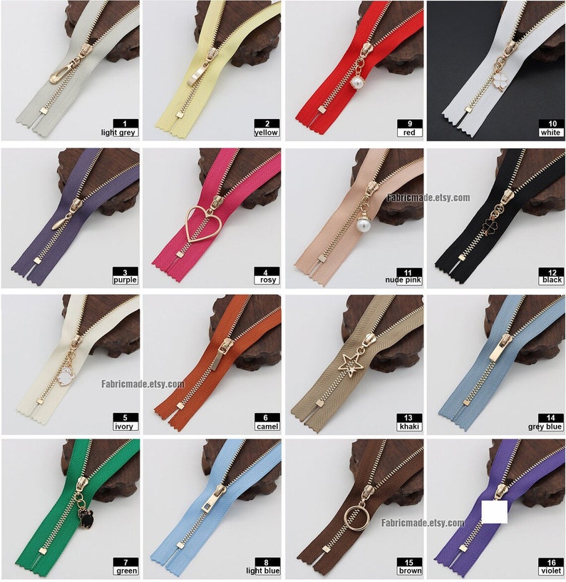 2 pcs 625 Gold Teeth Zippers,3 BRASS Closing End 43 Colors and Length choose image 2