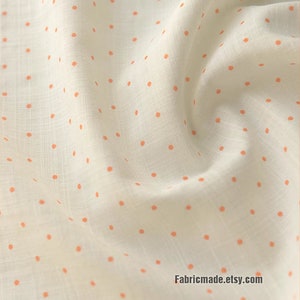 Tiny Polka Dots Linen Cotton Fabric Off white Ivory Fabric with Black Orange Dots 1/2 yard image 8