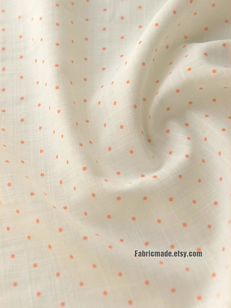 Tiny Polka Dots Linen Cotton Fabric Off white Ivory Fabric with Black Orange Dots 1/2 yard image 8