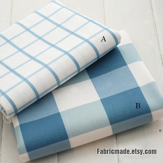 Large Plaid Canvas Cotton Fabric Brown Blue Plaid Fabric Etsy