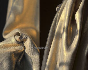 Designer 100% Flax Fabric Natural Beige Flax Coating Gold Silver For Garment - A Half Yard