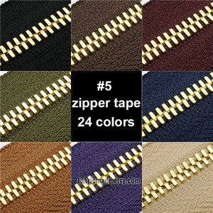 No. 3 5 8 Luxury Metal DIY Zipper Tape by the Yard - Gold Tooth zipper Accessories- One yard