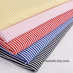 2mm Pin Stripes Fabric White Red Royal Blue Pink Yellow Black Stripe Baby Jersey Knit Cotton Fabric- 1/2 Yard