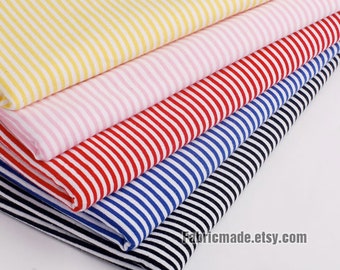 2mm Pin Stripes Fabric White Red Royal Blue Pink Yellow Black Stripe Baby Jersey Knit Cotton Fabric- 1/2 Yard