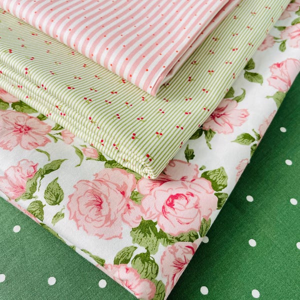 Pink Peony Rose Floral Cotton Fabric Shabby Chic Fabric Large Flower Cotton- 1/2 yard