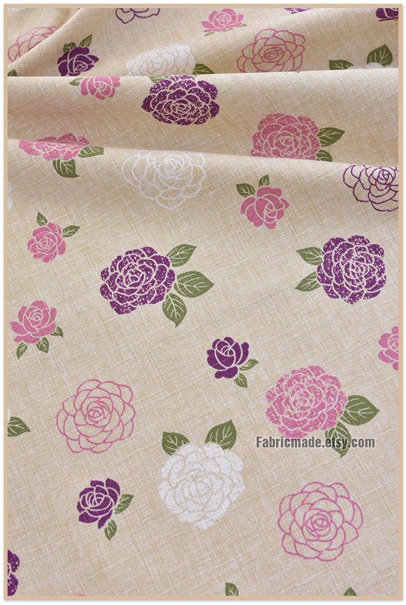 Bamboo Joint Cotton Fabric Chrysanthemum Floral On Navy Blue Black Cream 12 yard