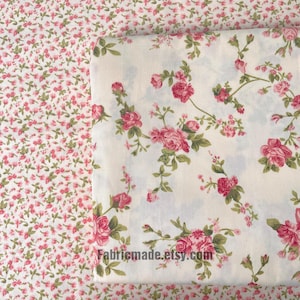 Red Rose Flower Cotton Fabric, Tiny Small Floral, Quilting Clothing Fabric - 1/2 Yard