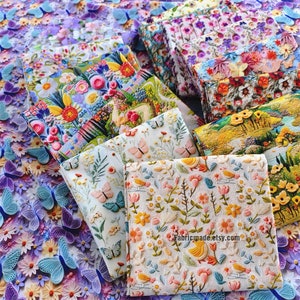 Tessuto di cotone floreale vivace Shabby Chic 3D Styles Flower Cotton - 1/2 Yard
