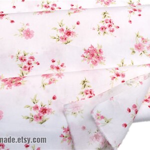 Shabby Chic Pink Rose Floral Cotton Fabric on White Cotton Pink Flower ...