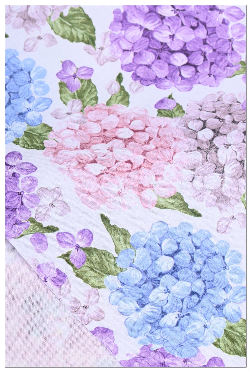 Hydrangea Floral Cotton Fabric Lilac Pink Blue Purple - Etsy