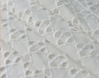 Flower Embroidered Lace Cotton Fabric Eyelet White Ivory Floral Lace - 1/2 yard Lace