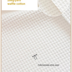 WAFFLE Cotton Fabric, Waffle Weave In Pale Blue Pink Beige White Ivory, Waffle Check Fabric Cotton 1/2 yard 4 off white