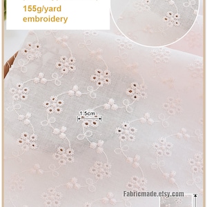 Embroidery Lace Fabric, Eyelet Floral White Pink Lace Fabric- 1/2 yard
