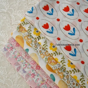 Yellow Pink Red Rose Tulip Floral Cotton Fabric - 1/2 Yard