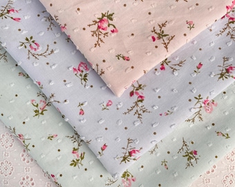 Pink Floral Jacquard Cotton Fabric - Dots, Dressmaking, Craft - 1/2 Yard