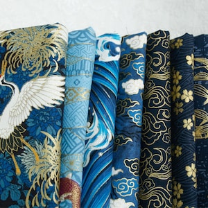 Fabric, Cotton Bronzing Cloud Crane Gilded Gold golden Asian Fabric  - 1/2 Yard