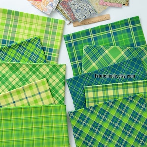 Green Plaid Cotton Fabric, Digital Print Tartan Check Fabric- 1/2 Yard