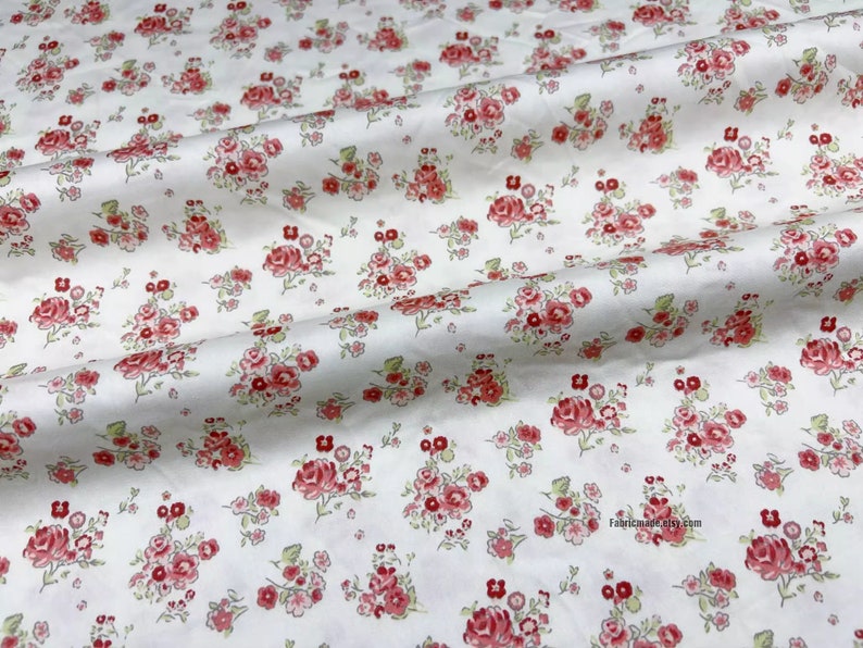 Rose Flower Cotton Fabric/ Purple Red Roses Floral Cotton For Quilt Summer Dress 1/2 yard 2 red floral