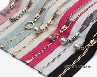 2 pcs- 6"-31" Gold Teeth Zippers, White Black Red Metal Zippers For Jackets & Chaps #3 BRASS Separating - Select Color and Length