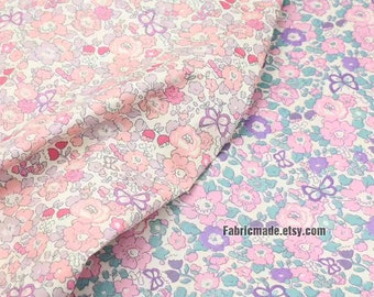 92"/235cm Wide Floral Cotton Fabric - Pink Taro Purple Flower Butterfly Quilting Cotton - A Half Yard