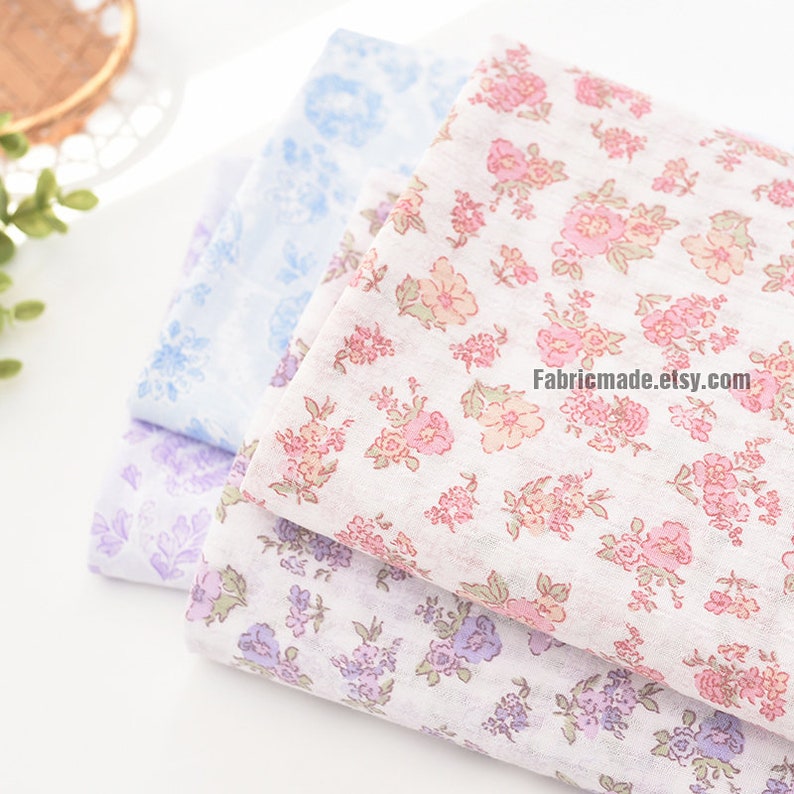 100% COTTON Flower Fabric, Red Purple Blue Floral Cotton Fabric 1/2 Yard image 2