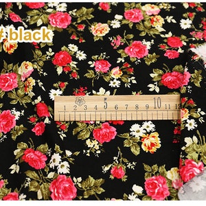 Rose Floral Corduroy Cotton Fabric, Pink Yellow Flower On Brown Black Cotton 1/2 yard 2 black