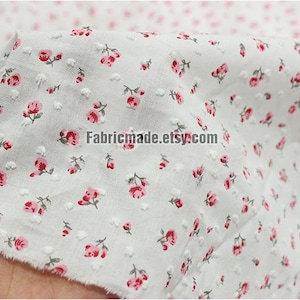 Tiny Pink Rose Cotton Fabric Jacquard Dots In White 1/2 yard image 5