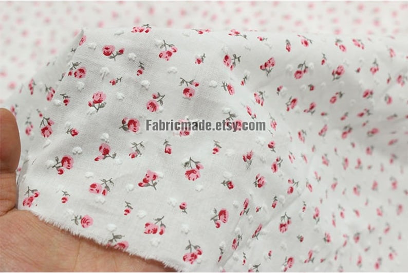 Tiny Pink Rose Cotton Fabric Jacquard Dots In White 1/2 yard image 5