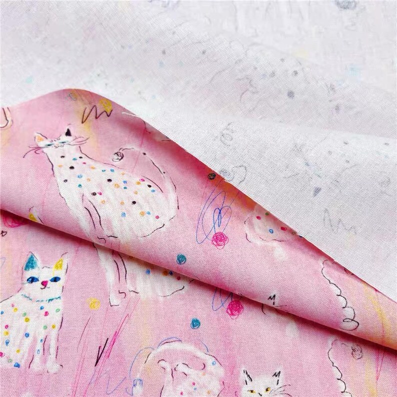 20s Spots Abstract Cats Print Pink Cotton Fabric for Hats, Kiss Clasp Bags, Book Covers & Pouches- 1/2 yard image 6