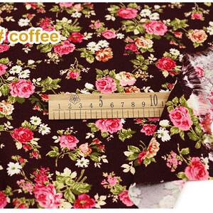 Rose Floral Corduroy Cotton Fabric, Pink Yellow Flower On Brown Black Cotton 1/2 yard 1 coffee