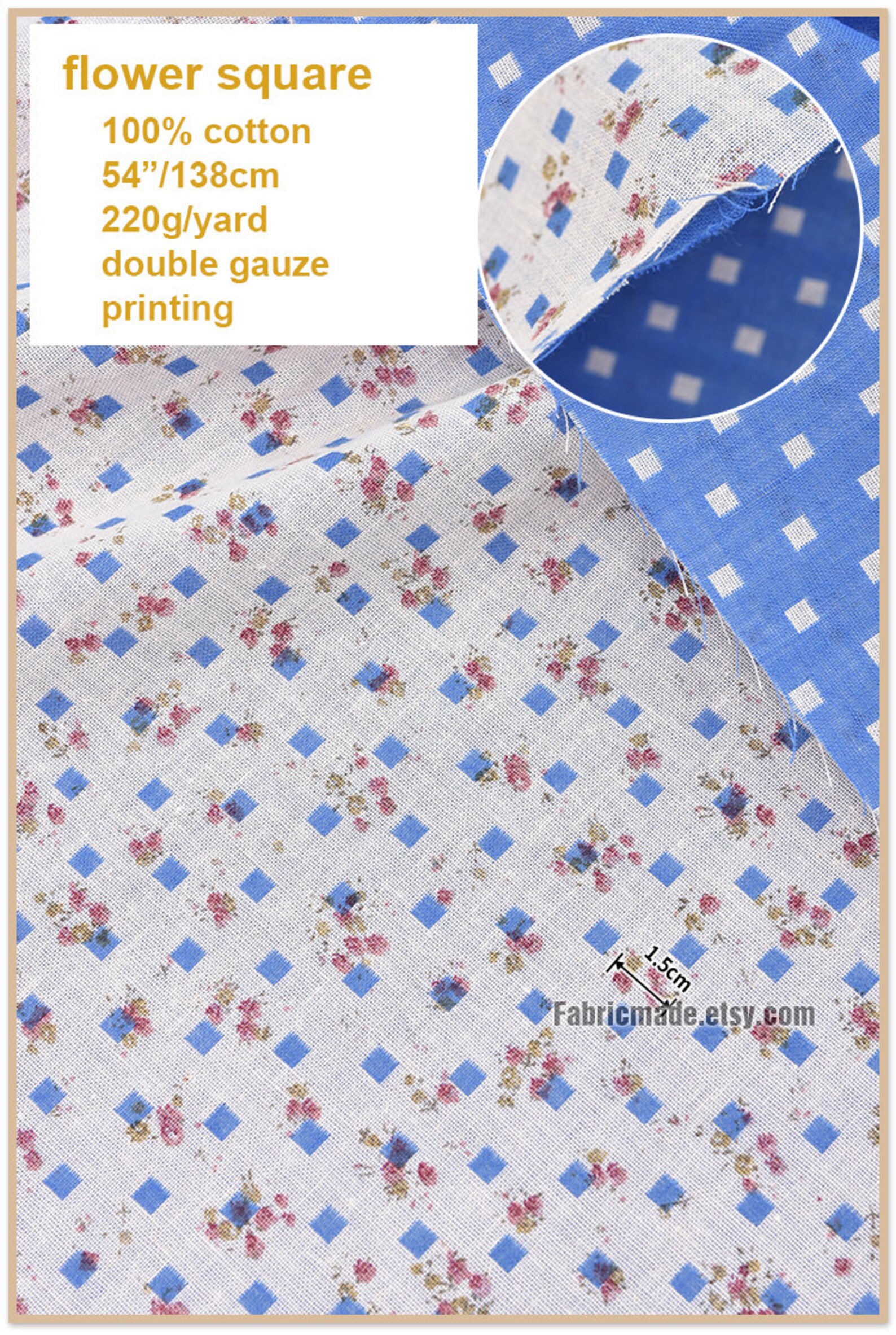 Baby Gauze Cotton Fabric Reversible Double Layers Gauze Blue Etsy