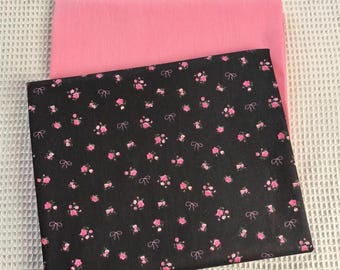 Tela de algodón con estampado de rosas rosadas - Material para acolchado floral negro, 92" de ancho