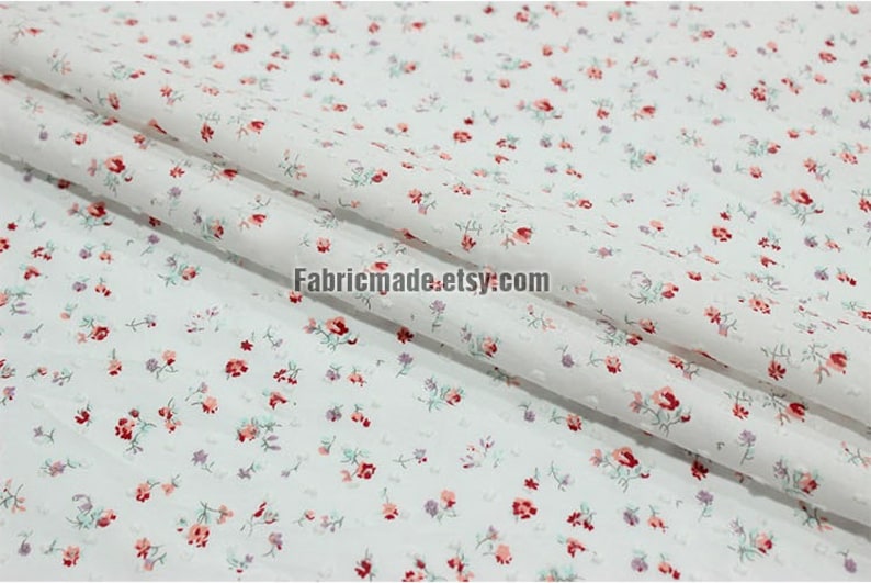 Tiny Pink Rose Cotton Fabric Jacquard Dots In White 1/2 yard image 3