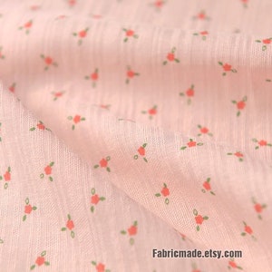 Mini Red Floral On Pink Cotton Fabric for Dress Skirts DIY - 1/2 yard