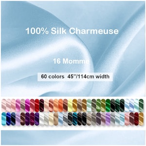 60 Colors II- 100% Silk Charmeuse Fabric Pure Silk Solid Fabrics  45 inch 16 Momme - 19.6"/50cm