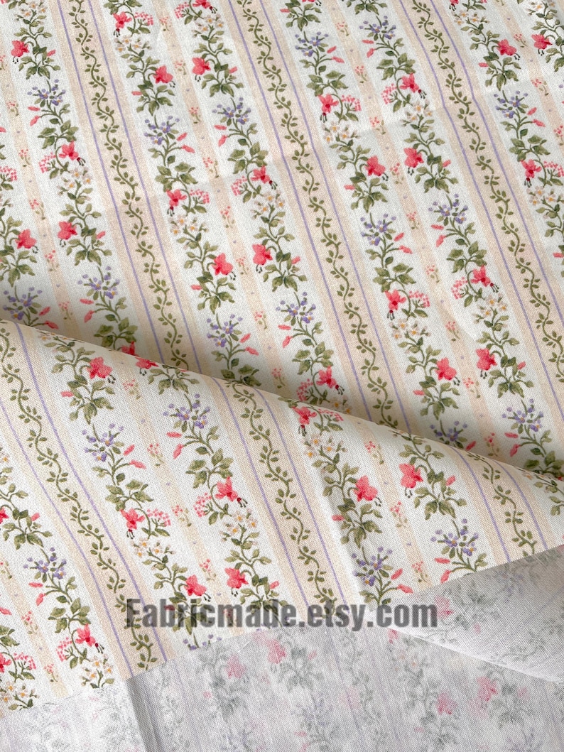 Tiny Floral Garland Round Stripes Flower Cotton Fabric - 1/2 yard image 12