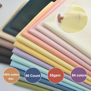80+ Colors 80S 100% Cotton Fabric Thin Light Weight Cotton Lining - 1/2 yard