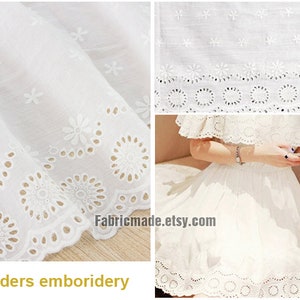 Tissu en coton blanc pour bordures à oeillets, broderie Siders en coton, bordure évidée en coton - 1 mètre