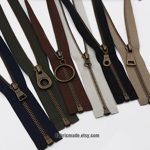 No. 5 Bronze Metal Zipper In Black Khaki Coffee Army Green Navy Blue White One Way Separating Zipper