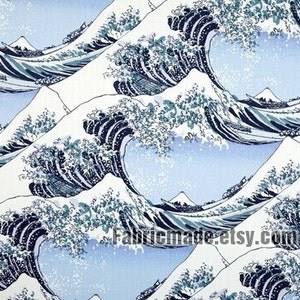 Cotton Fabric With Blue Sea Wave Hokusai‘s Wave - 1/2 yard