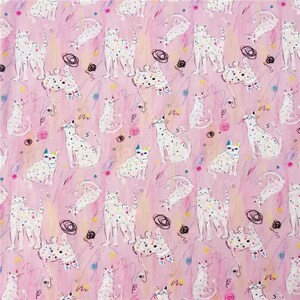 20s Spots Abstract Cats Print Pink Cotton Fabric for Hats, Kiss Clasp Bags, Book Covers & Pouches- 1/2 yard 1 light pink