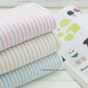 Baby Jersey Knitting Fabric, Pastel Yellow Pink Blue Stripes Knit Cotton Stretch - 1/2 Yard 55&quot;x18&quot;