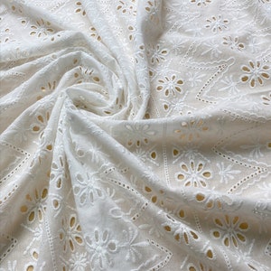 11 colors Cotton Lace Fabric Embroidered Flower, Eyelet Embroidery Flower Fabric, Dress Blouse Fabric - 1/2 Yard