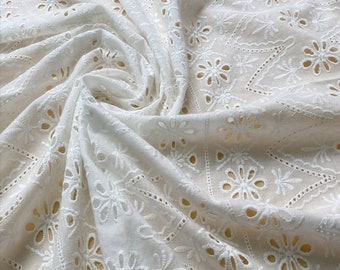 11 colors Cotton Lace Fabric Embroidered Flower, Eyelet Embroidery Flower Fabric, Dress Blouse Fabric - 1/2 Yard